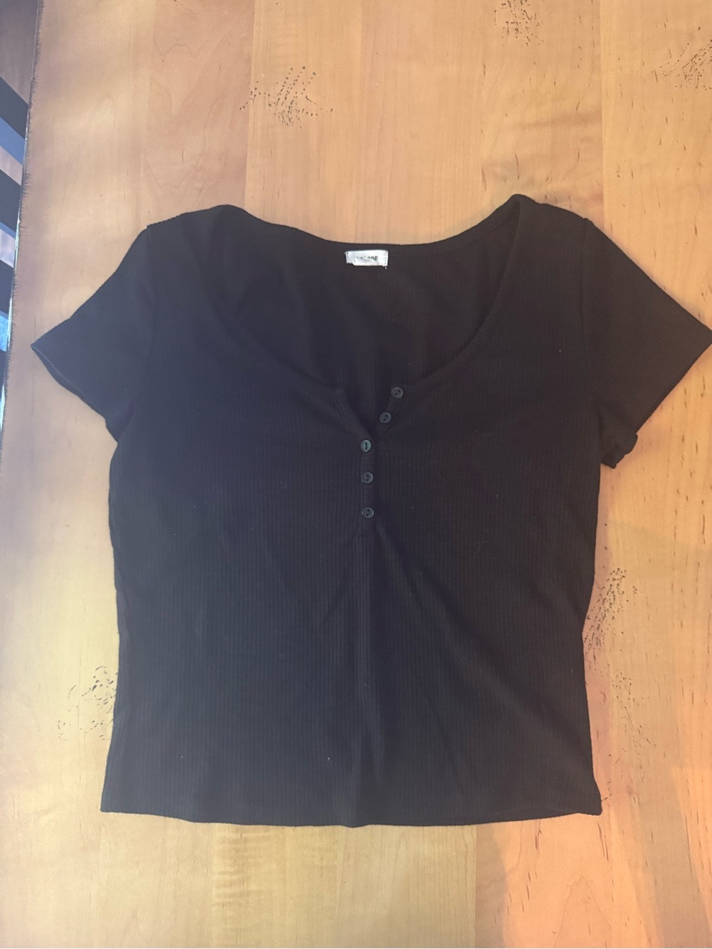 Garage Black Ribbed Henley Tee